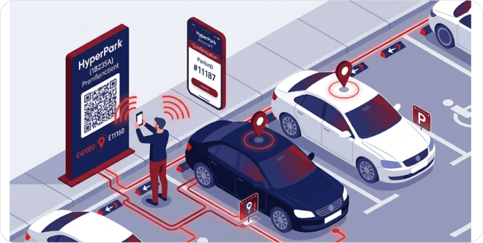 Driver scanning HyperPark QR code at a street parking zone