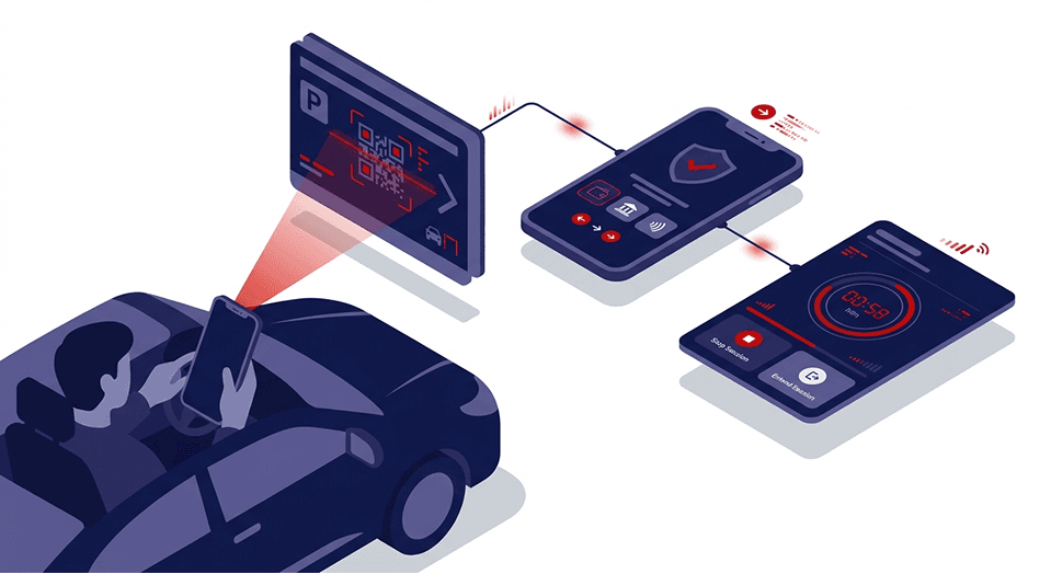 Driver scanning QR code to pay and manage a parking session
