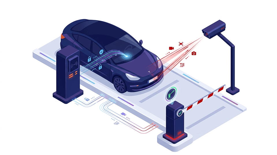 ANPR camera scanning a vehicle at a parking barrier gate